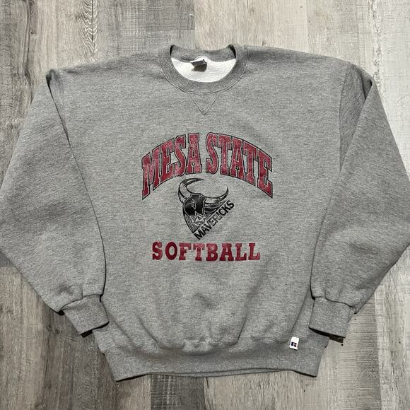 VTG Colorado Mesa University Mavericks Sweatshirt Grey Russell Athletic Crewneck - Picture 1 of 4